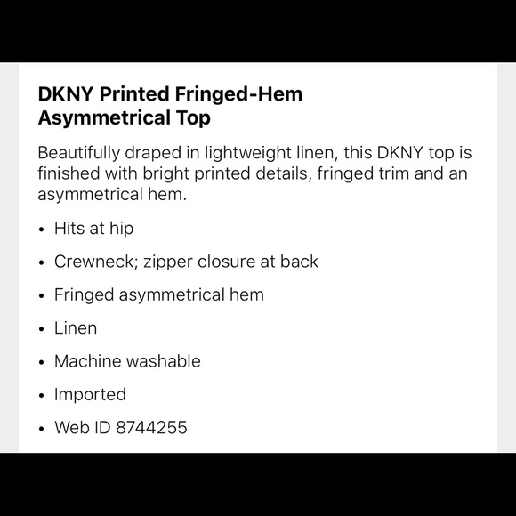 DKNY Printed Fringed Hem Asymmetrical Top - Picture 3 of 7